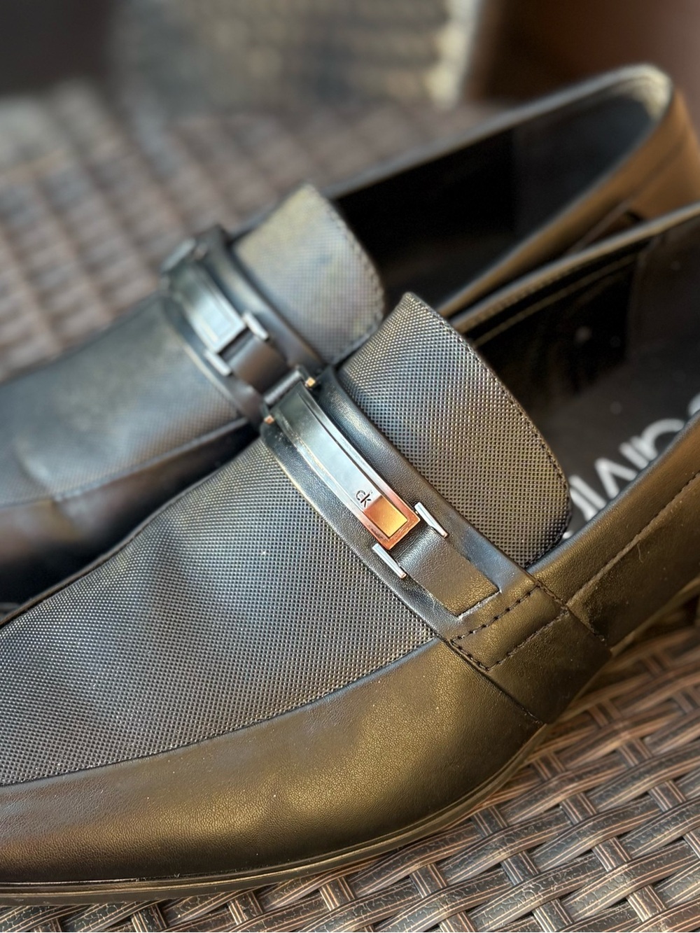 Calvin Klein Black Men's Slip-On Loafers with Metal Bit